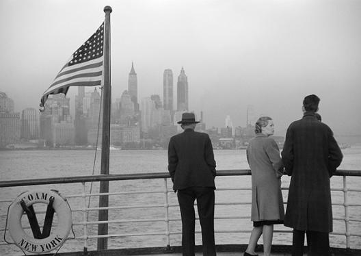 Lower Manhattan seen from the S.S. Coamo leaving New York