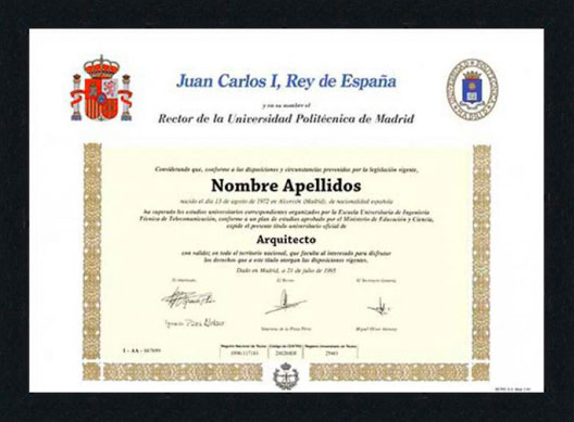 Marco de diploma adornado negro, título universitario enmarcado  profesionalmente -  España