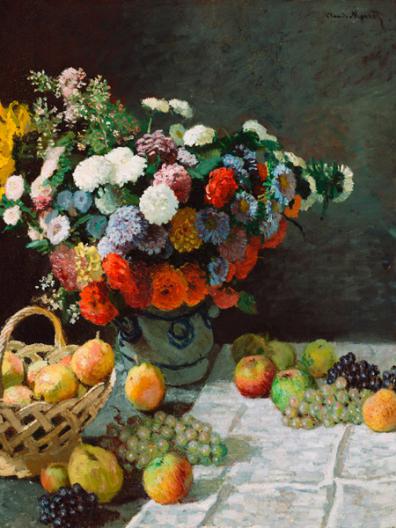 Still life with flowers and fruit